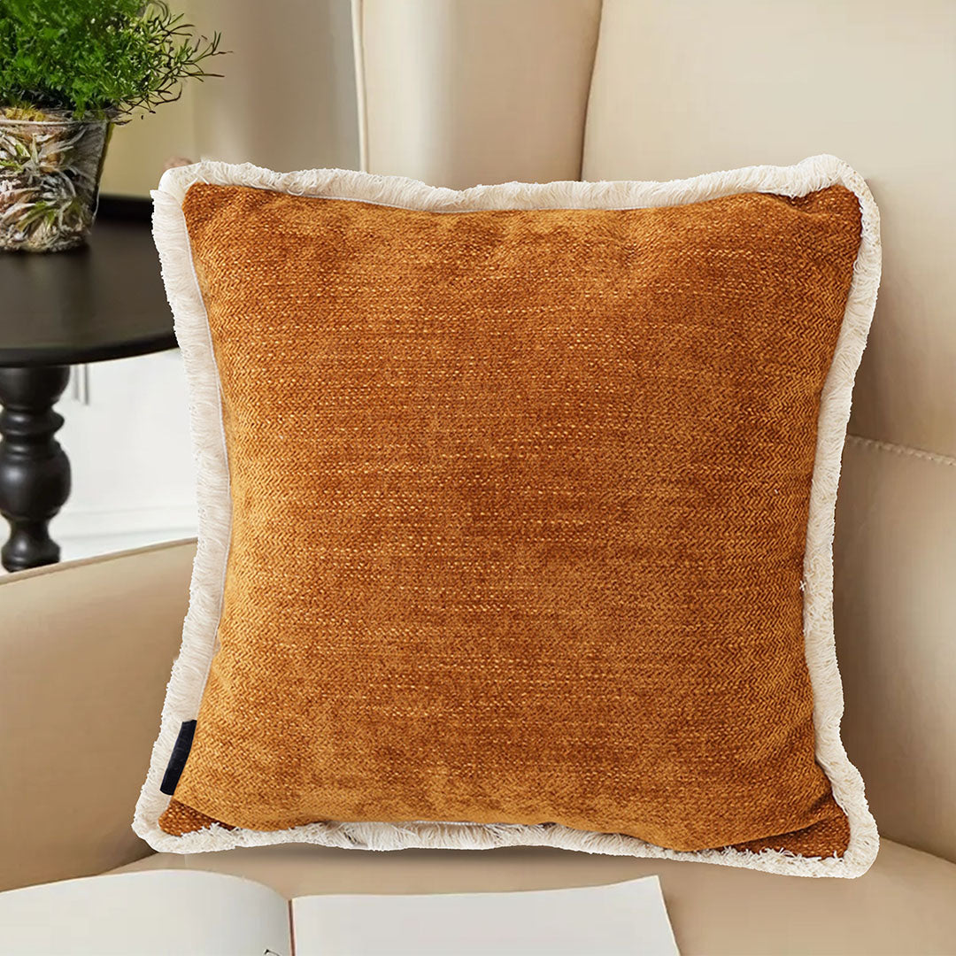 NNEAGS 2X 45cm Home Aesthetic Chenille Texture Tassel Square Sunset Orange Throw Pillow-3