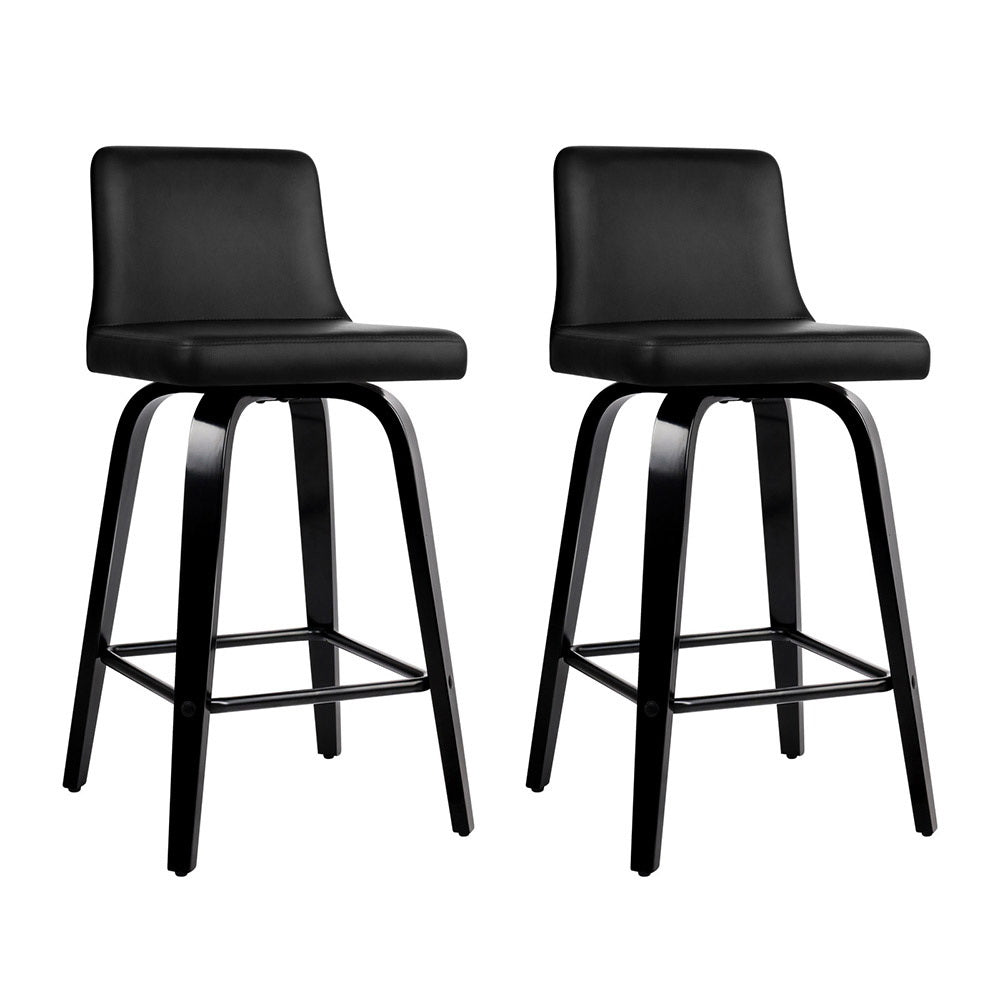 NNEDSZ Set of 2 Wooden PU Leather Bar Stool - Black-0
