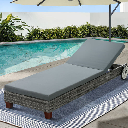 NNEDSZ Gardeon Sun Lounge Wicker Lounger Outdoor Furniture Day Bed Wheels Patio Grey-0