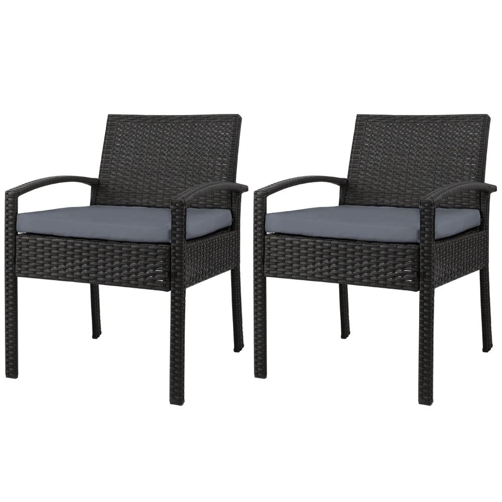 NNEDSZ Set of 2 Outdoor Dining Chairs Wicker Chair Patio Garden Furniture Lounge Setting Bistro Set Cafe Cushion Gardeon Black-0