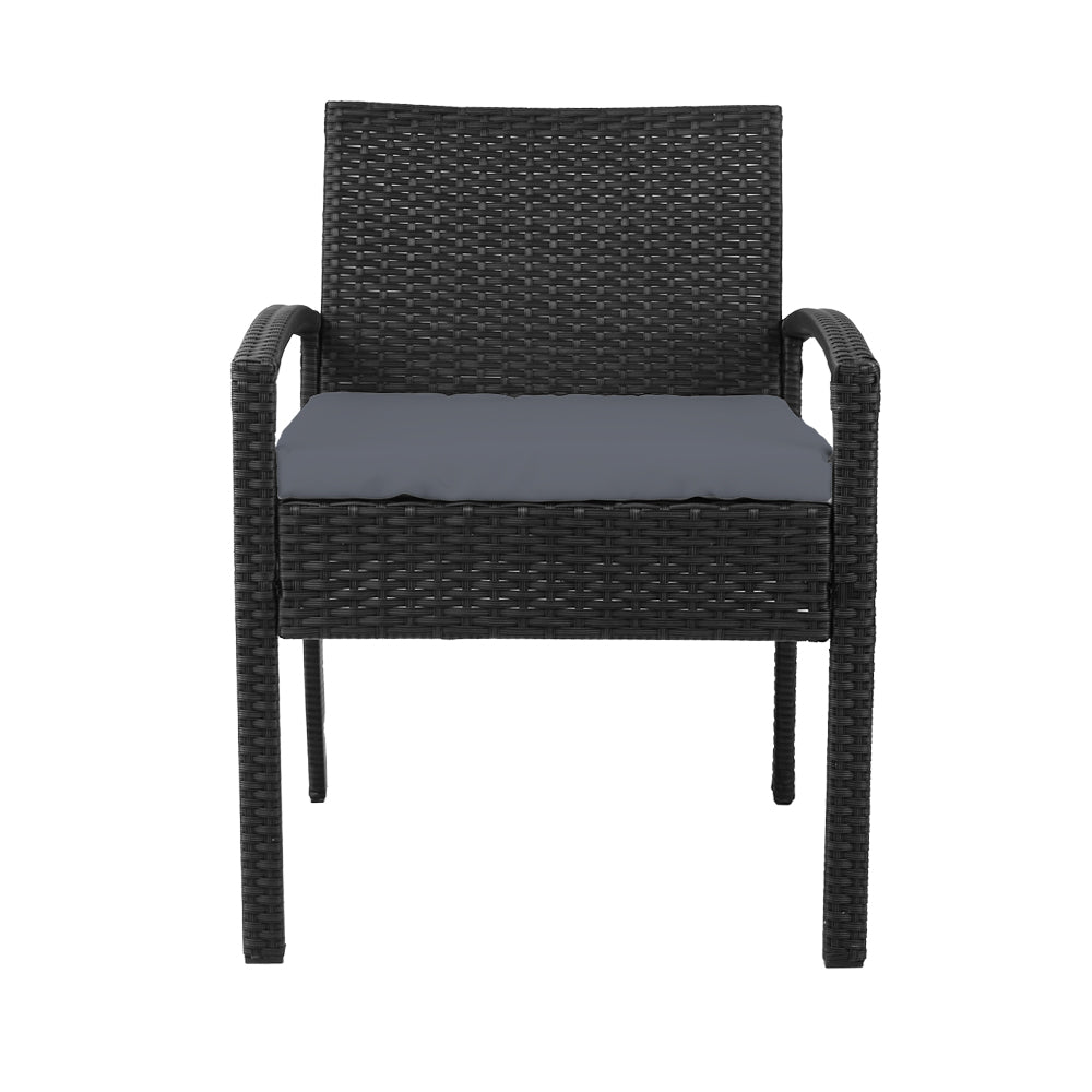 NNEDSZ Set of 2 Outdoor Dining Chairs Wicker Chair Patio Garden Furniture Lounge Setting Bistro Set Cafe Cushion Gardeon Black-2
