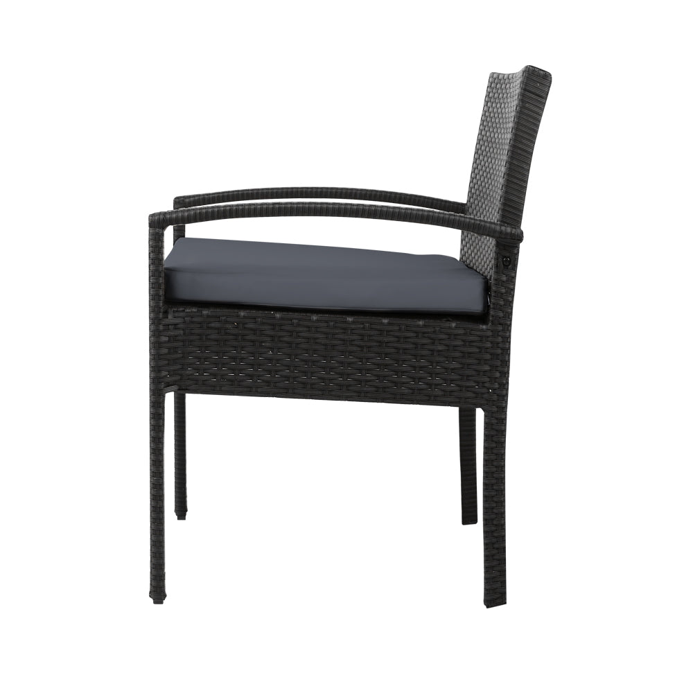 NNEDSZ Set of 2 Outdoor Dining Chairs Wicker Chair Patio Garden Furniture Lounge Setting Bistro Set Cafe Cushion Gardeon Black-3
