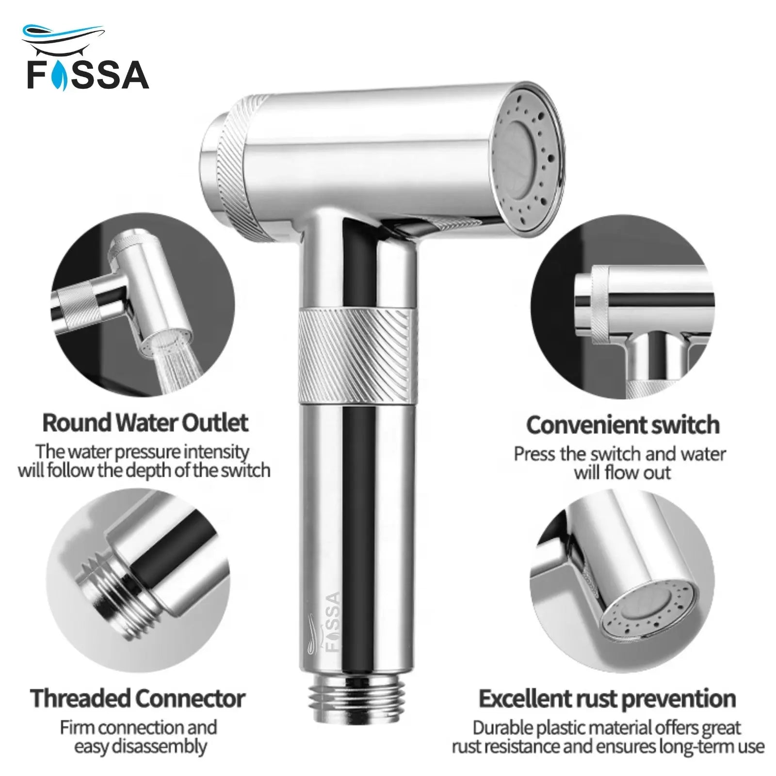 Fossa Magneto Health Faucet/Bidet Sprayer for Toilet and Bathroom with 1 Mtr Hose Pipe and Magnet Holder (Silver) HF-1922-2