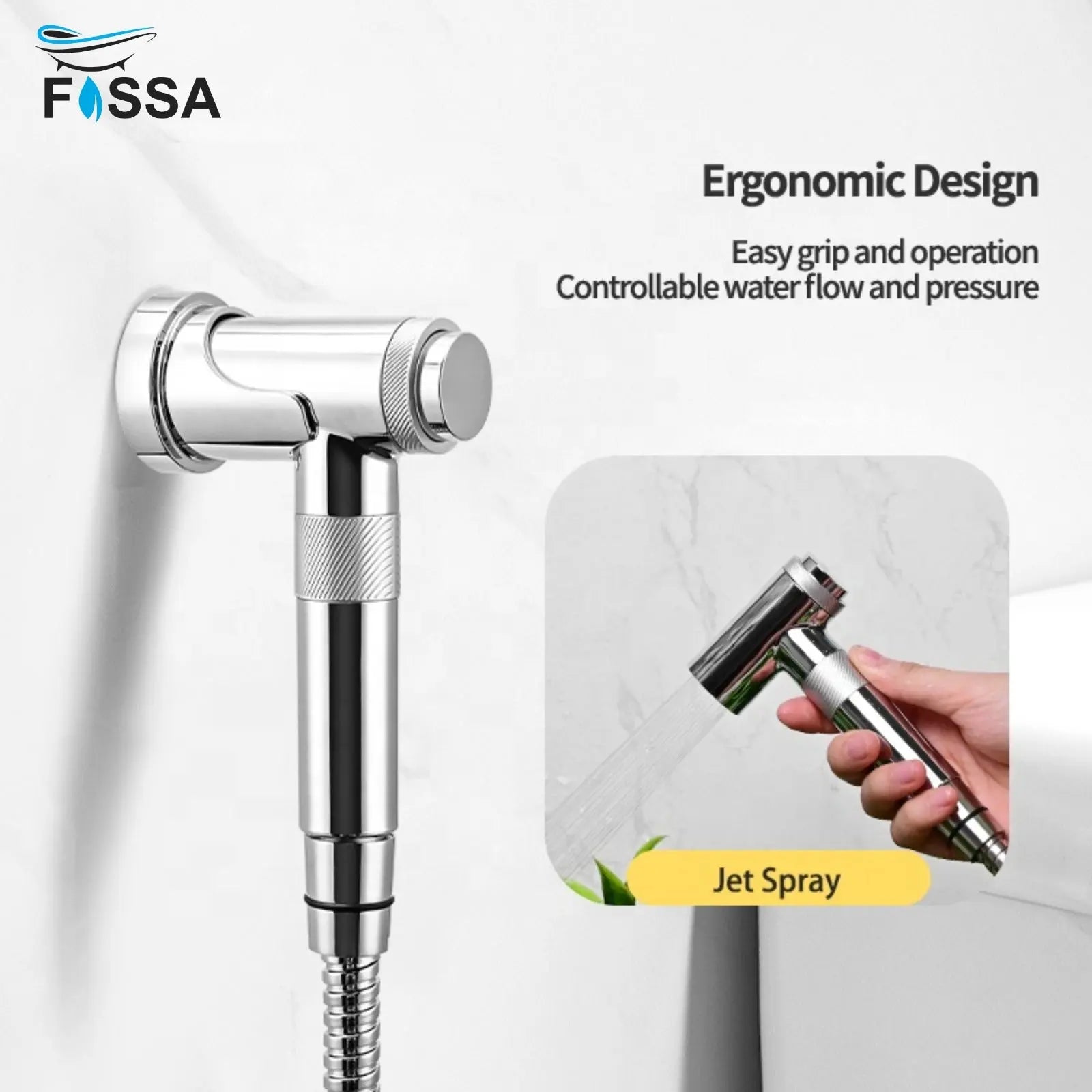 Fossa Magneto Health Faucet/Bidet Sprayer for Toilet and Bathroom with 1 Mtr Hose Pipe and Magnet Holder (Silver) HF-1922-4