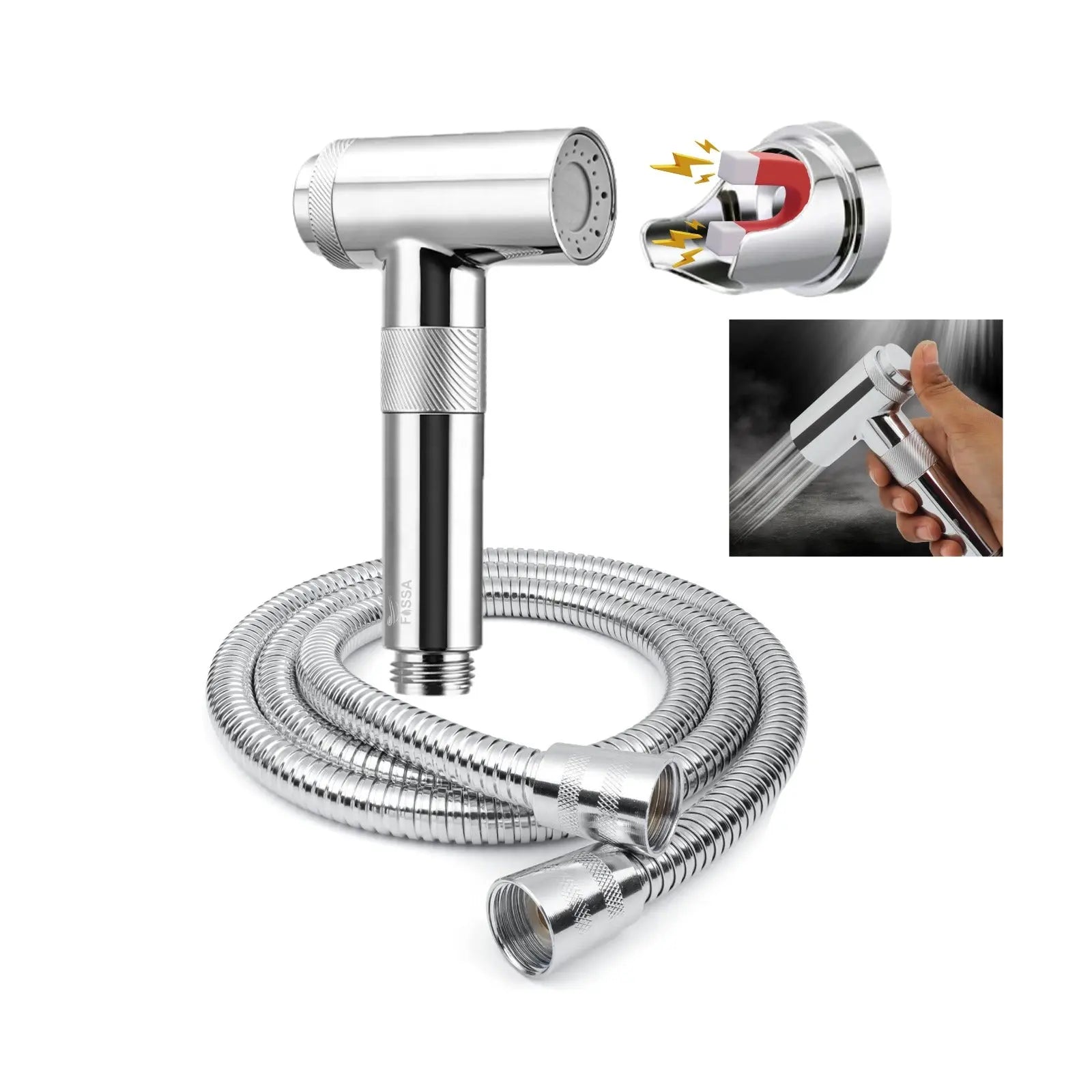 Fossa Magneto Health Faucet/Bidet Sprayer for Toilet and Bathroom with 1 Mtr Hose Pipe and Magnet Holder (Silver) HF-1922-0